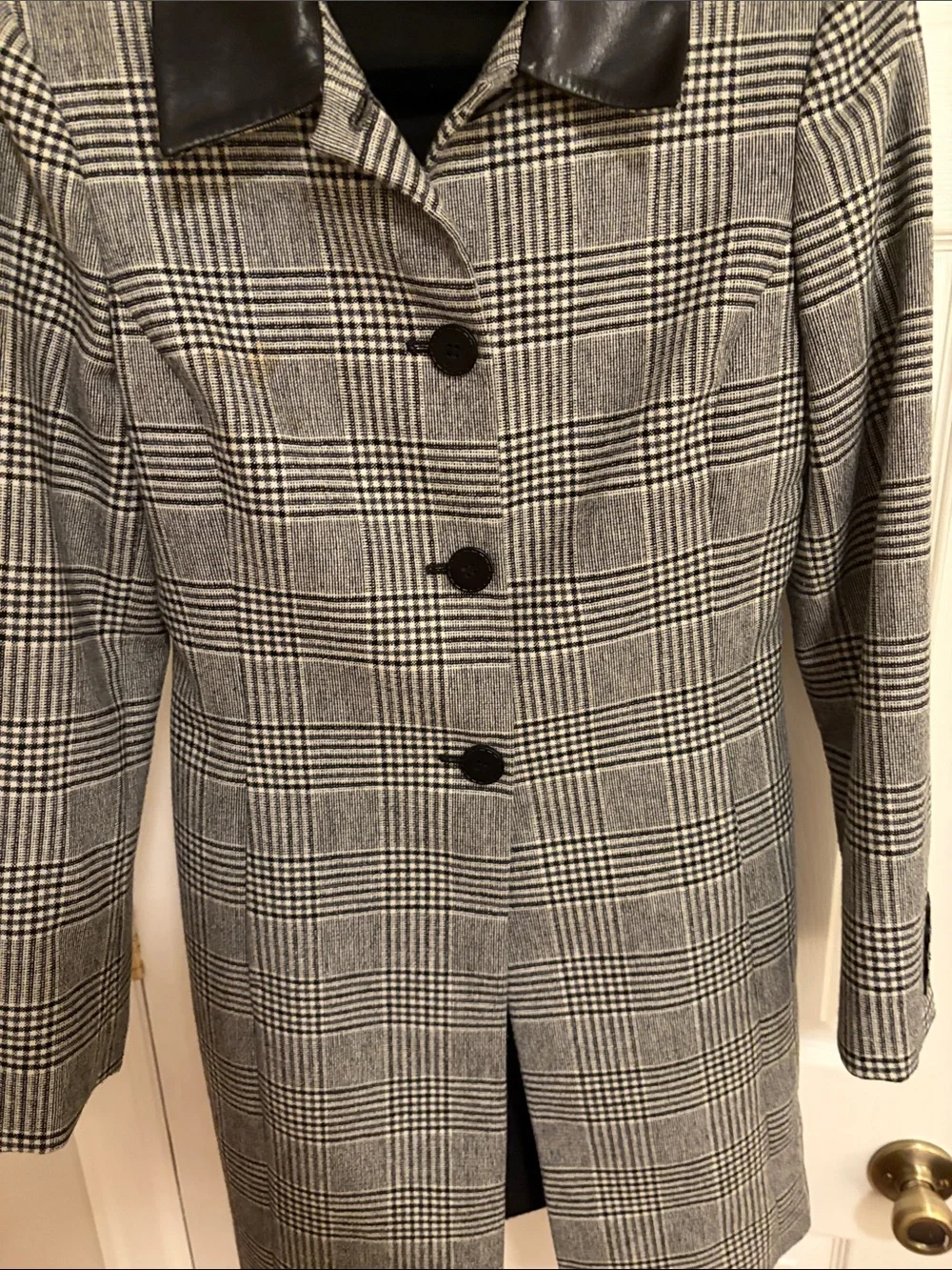 Classiques Entier Black & White Plaid Wool Blend Trench Jacket – Size 6